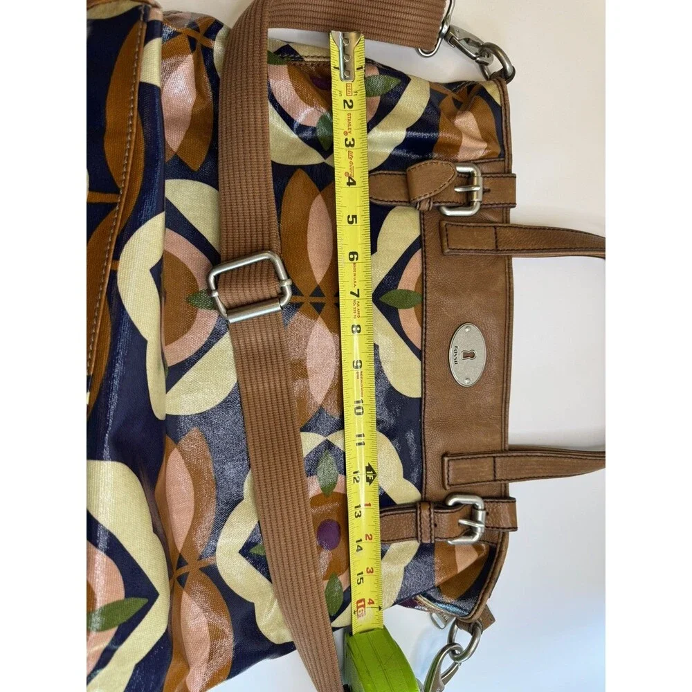 Fossil Key Per Coated Canvas Leather Trim Shoulder Bag Floral Purse- size large